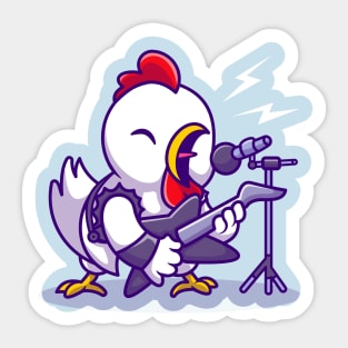 Cute Chicken Rocker With Guitar Cartoon Sticker
